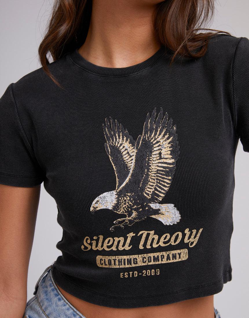 Silent Theory Ladies-Born To Fly Baby Tee Washed Black-Edge Clothing