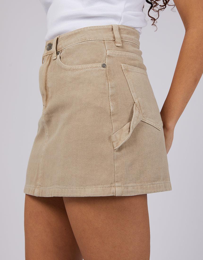 Silent Theory Ladies-Cargo Denim Skirt Beige-Edge Clothing