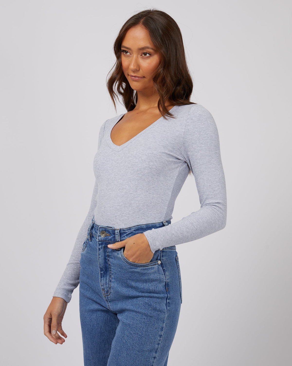 Silent Theory Ladies-Lily Long Sleeve Grey Marle-Edge Clothing