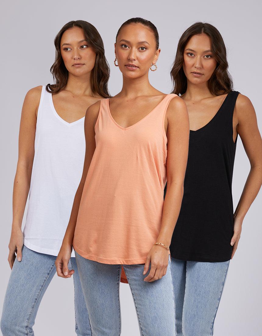 Silent Theory Ladies-Ricky Tank 3 Pack Black, White &amp; Orange-Edge Clothing