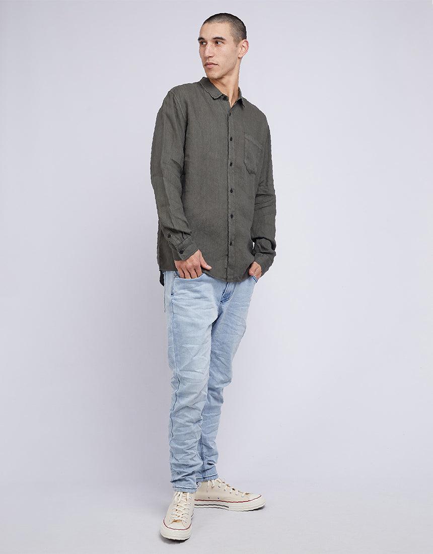 Silent Theory-Linen L/s Shirt Khaki-Edge Clothing