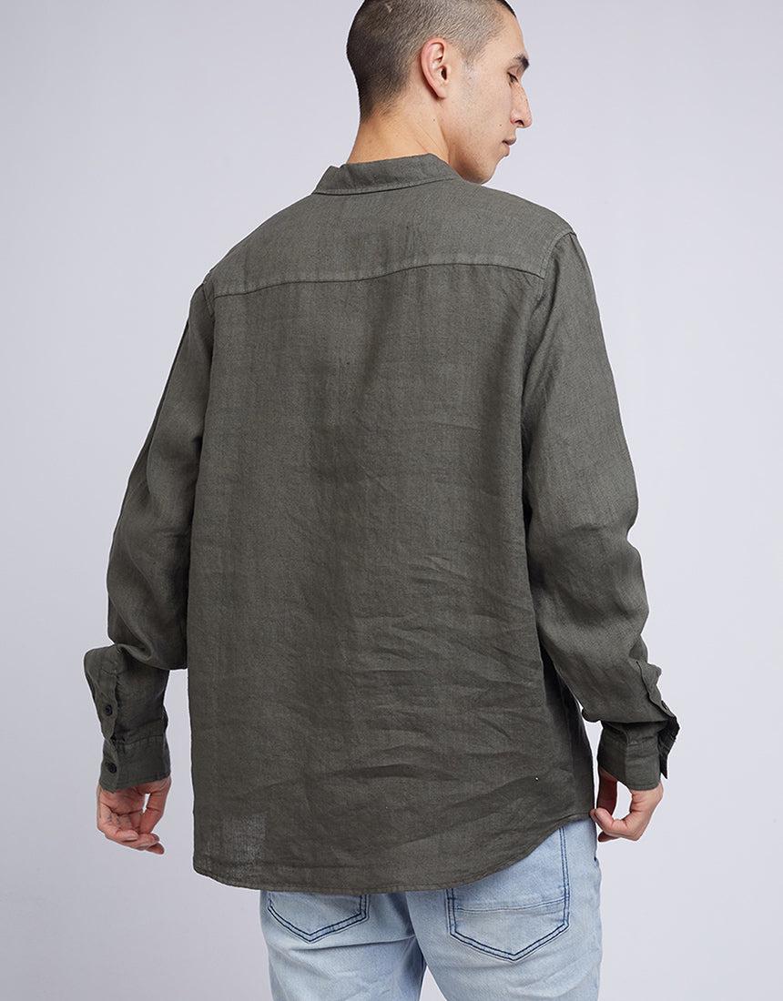 Silent Theory-Linen L/s Shirt Khaki-Edge Clothing