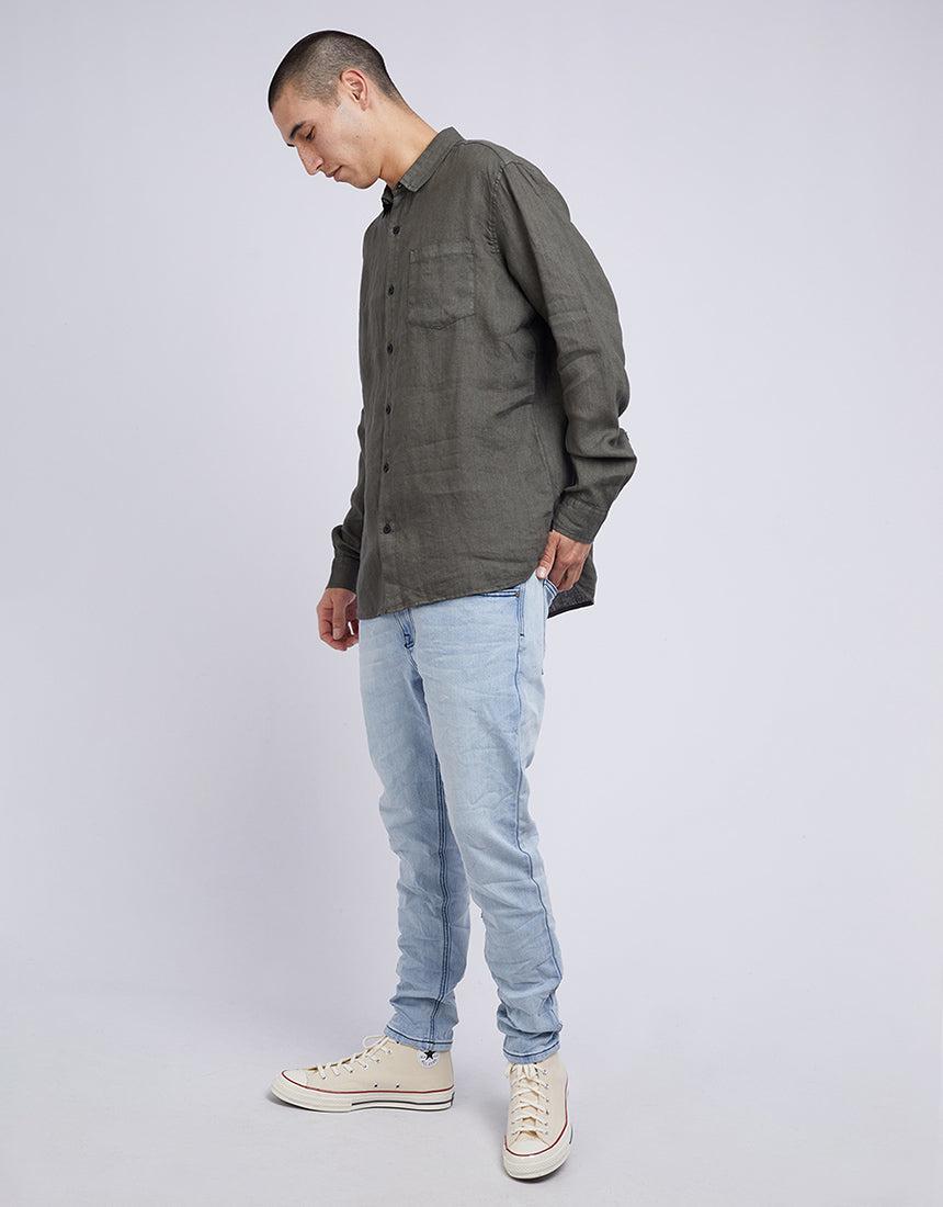 Silent Theory-Linen L/s Shirt Khaki-Edge Clothing