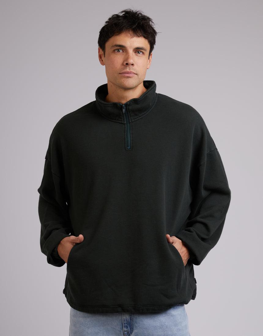 Silent Theory-Oversized 1/4 Zip Jumper Dark Green-Edge Clothing