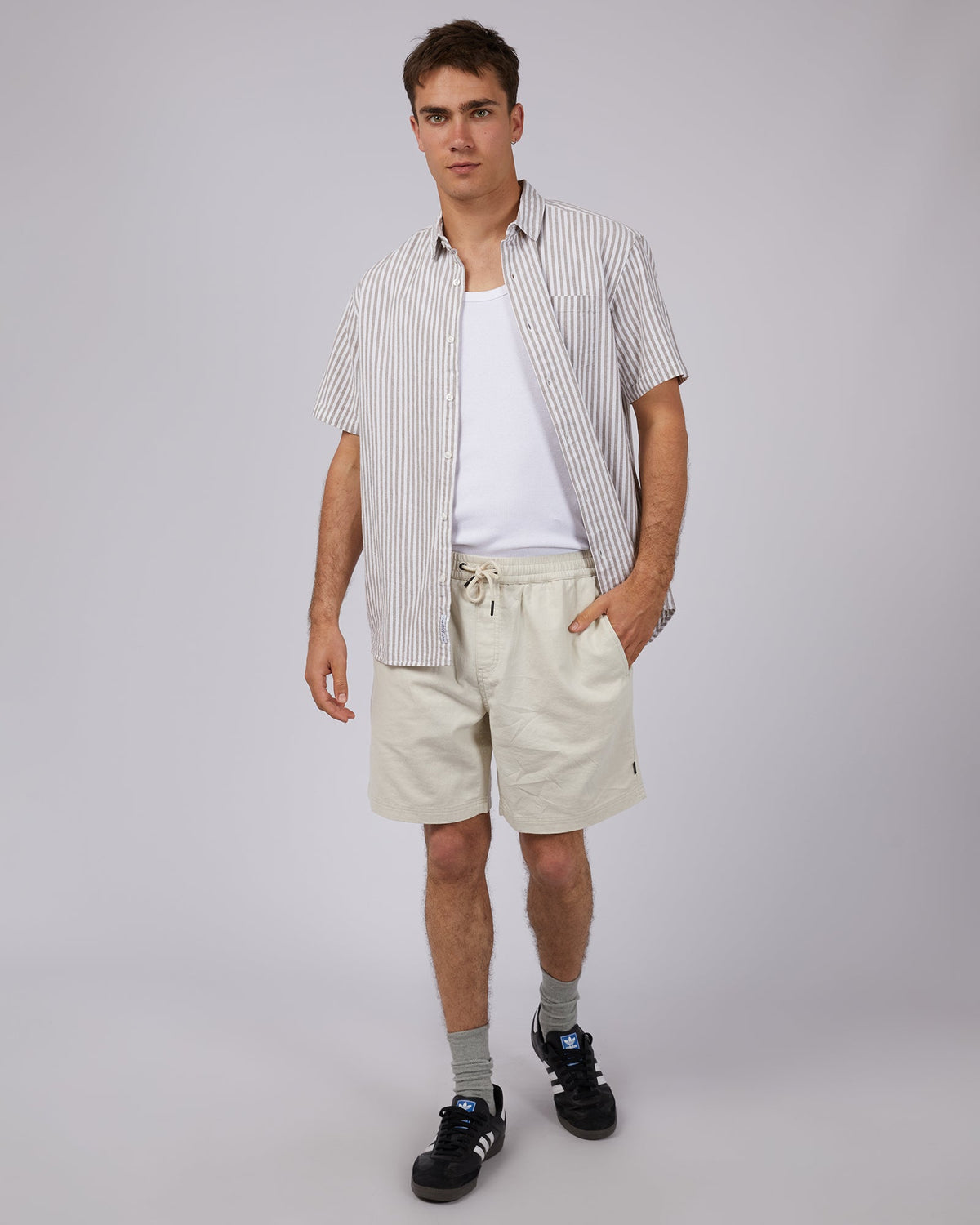 Silent Theory-Striped Linen Shirt Tan-Edge Clothing