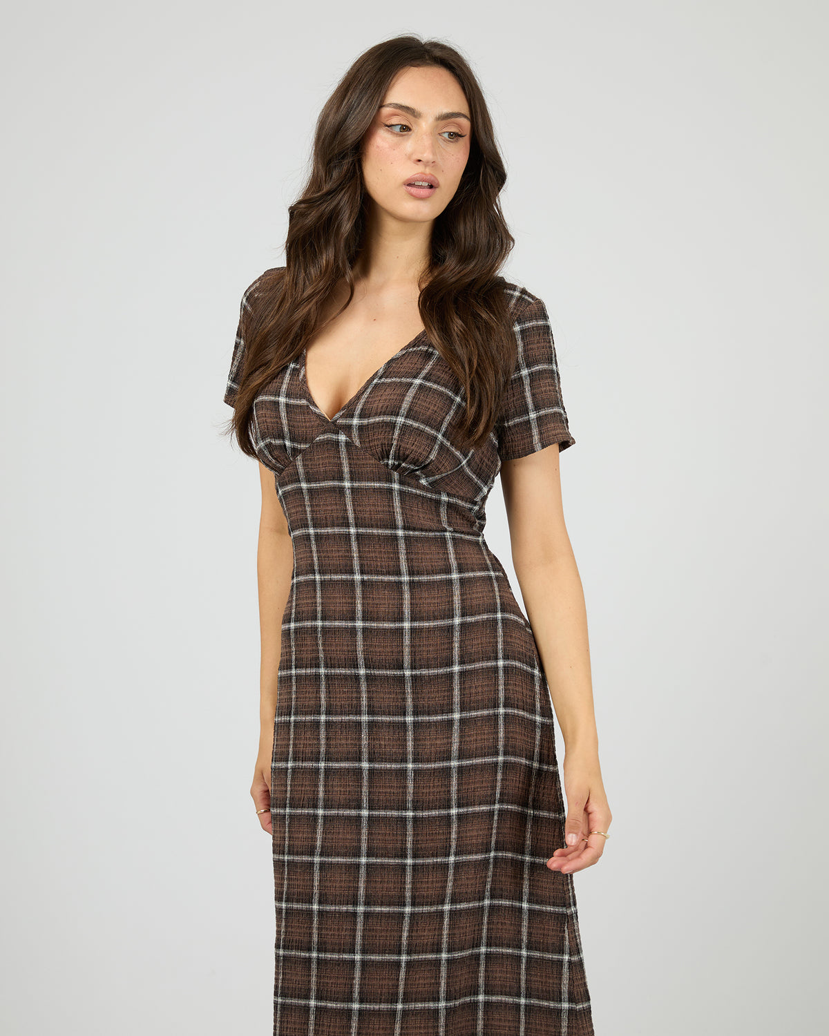 Reverie Hemp Seersucker Maxi Dress Coffee Check