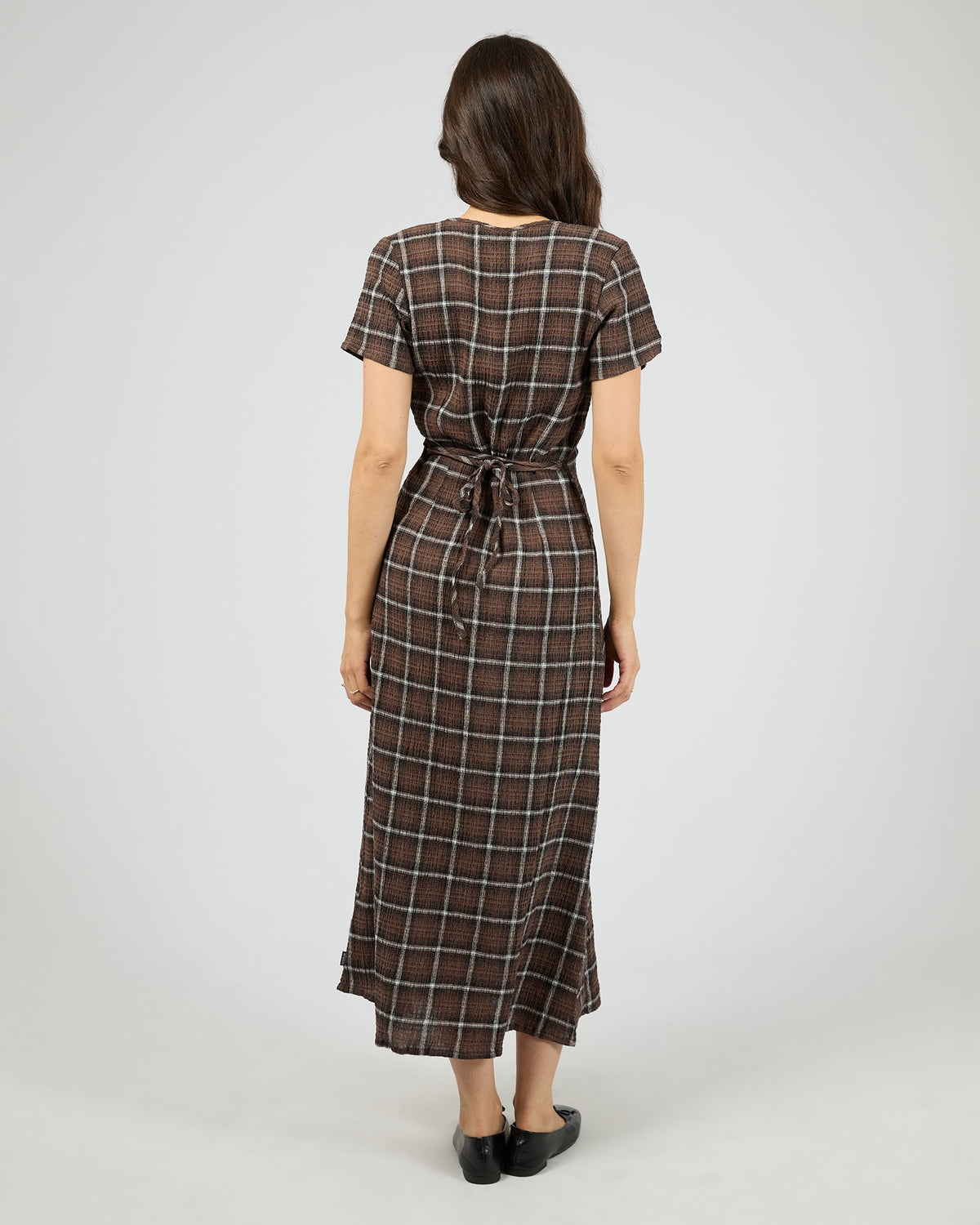 Reverie Hemp Seersucker Maxi Dress Coffee Check
