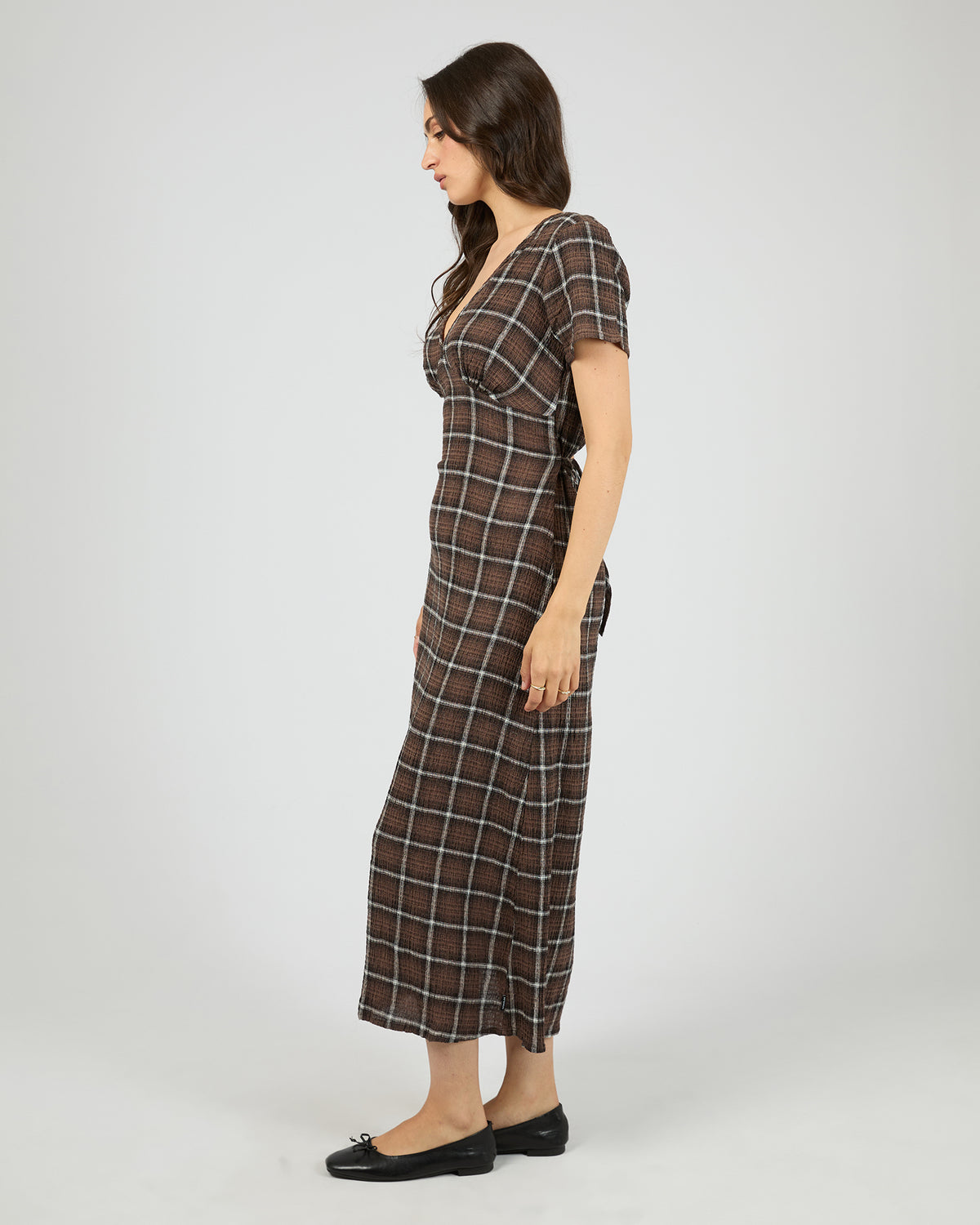 Reverie Hemp Seersucker Maxi Dress Coffee Check
