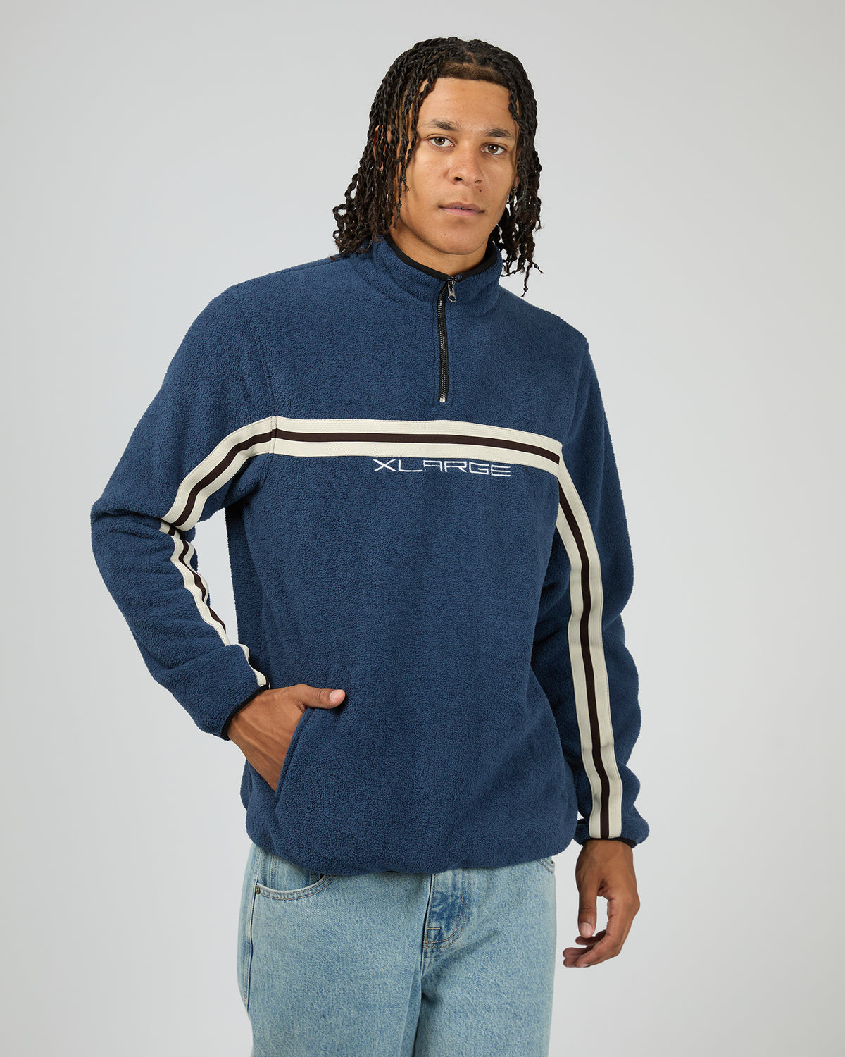 Stripe Polar Fleece 1/4 Zip Navy