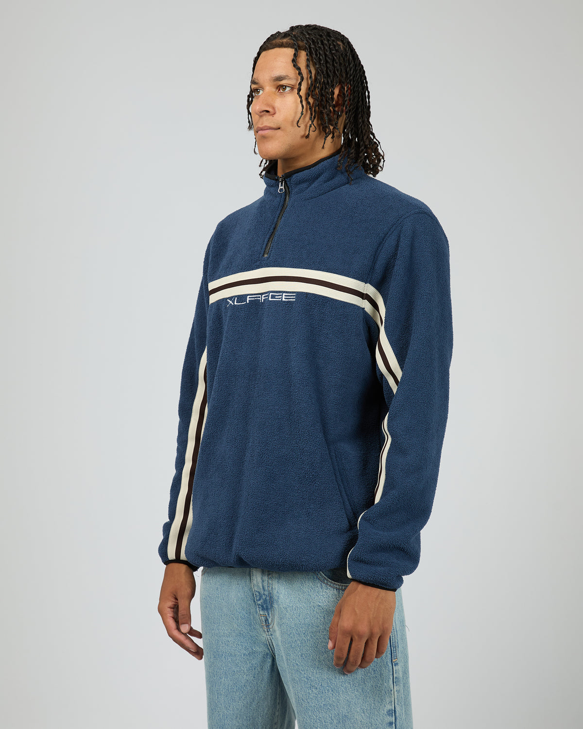 Stripe Polar Fleece 1/4 Zip Navy
