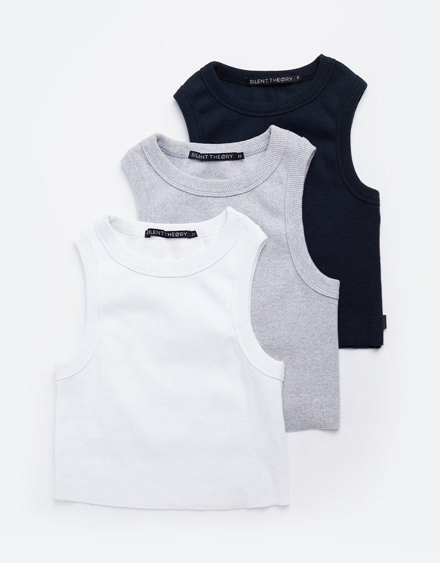 Silent Theory Ladies-Frida Tank 3Pk Wht/blk/grm-Edge Clothing