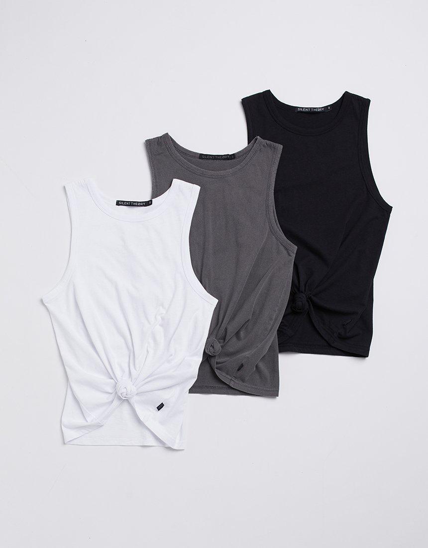 Silent Theory Ladies-Off Beat Tank 3Pk White/black/charcoal-Edge Clothing